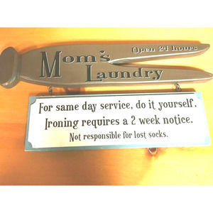 Laundry Sign Wood Clothes Pin Shaped Open 24 Hours Wall Hanging 15.5" Long